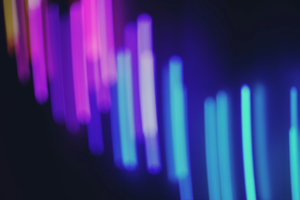 A blurry photo of colorful lights in the dark